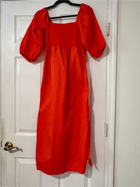 Bright Orange Puff Sleeve Free Assembly Maxi Dress